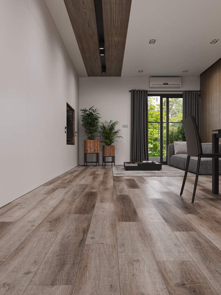 Кварцвиниловый SPC ламинат Cronafloor Wood Дуб Горный ZH-81109-1 1200×180×4 фото в интерьере